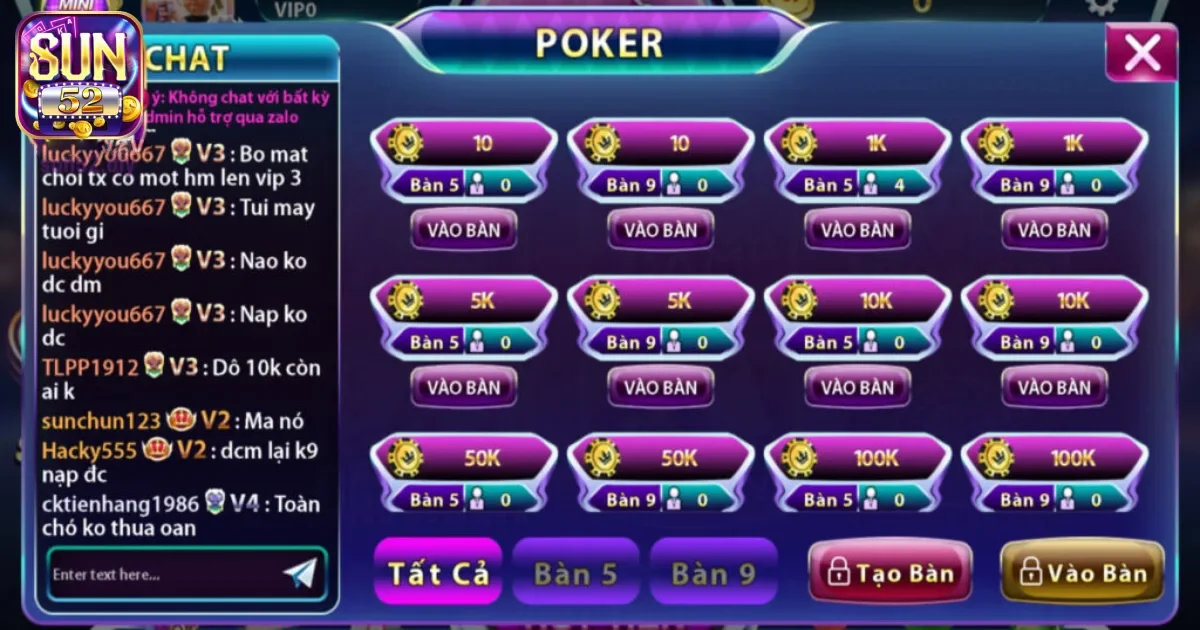 C&aacute;c t&iacute;nh năng nổi bật c&oacute; trong game b&agrave;i Poker Sun52